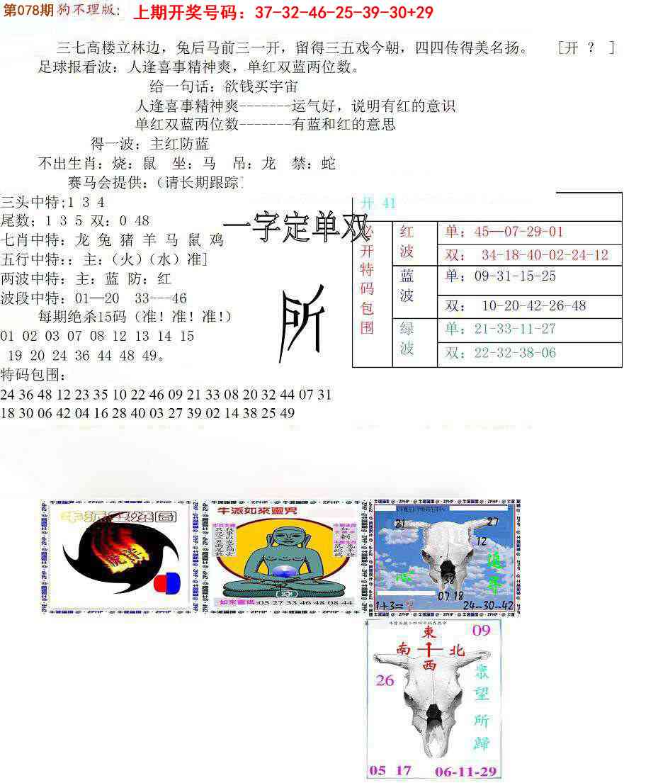 078期狗不理特码报[图]